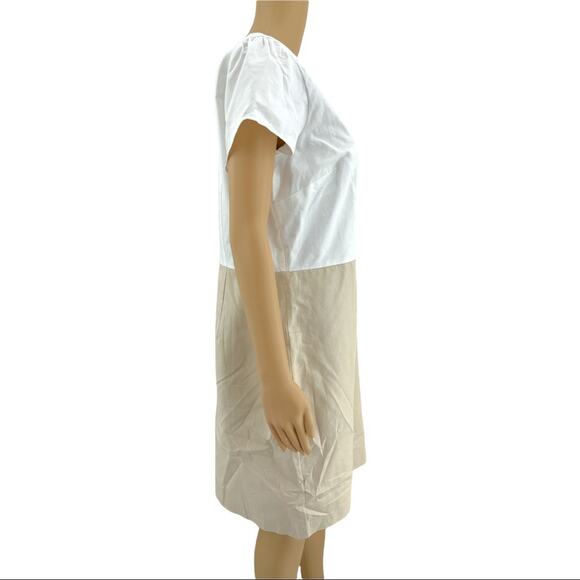 Ann Taylor US 12 Petite Cream LINEN Blend Short Sleeve Sheath Midi Dress NWT - Picture 2 of 10